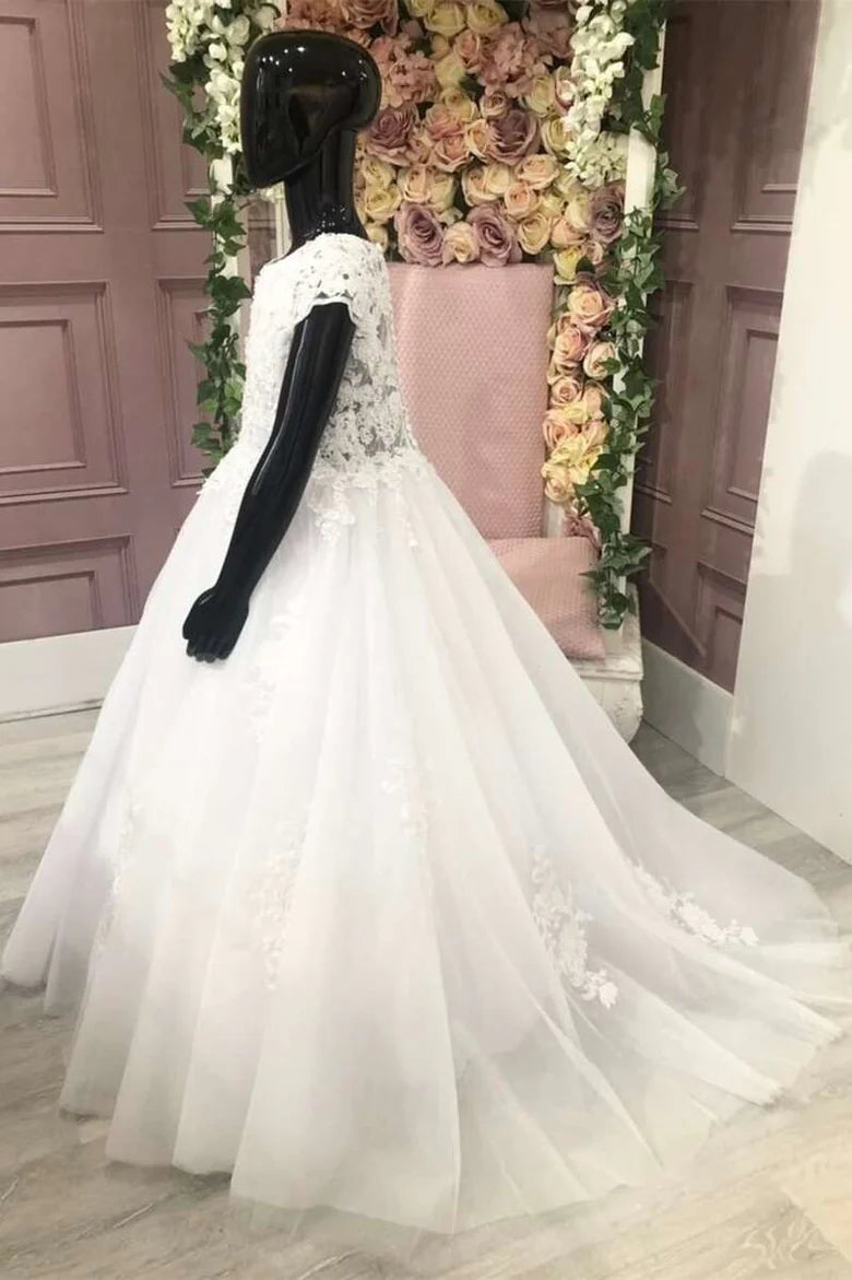 White Lace Appliqués A-Line Flower Girl Dress
