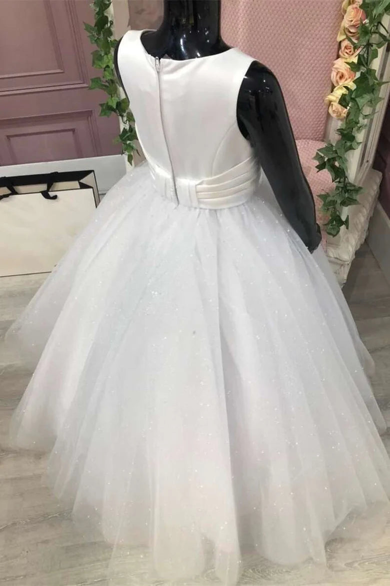 A-Line Sleeveless Bow Front Long Flower Girl Dress