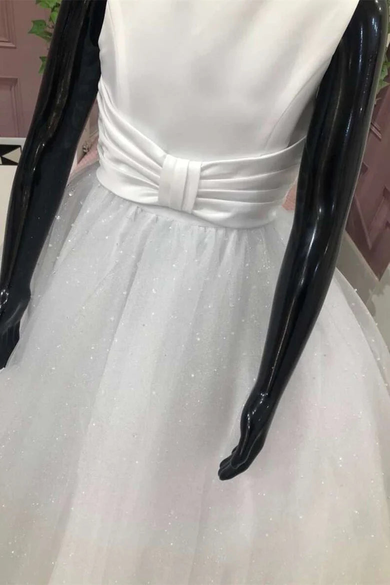 A-Line Sleeveless Bow Front Long Flower Girl Dress