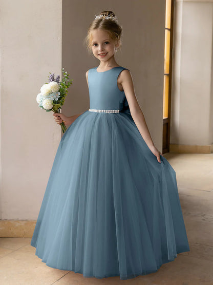 Tulle Ball Gown/Princess Flower Girl Dresses With Pearls & Satin Bowknot