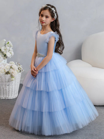 Tulle Ball Gown/Princess Flower Girl Dresses With Tiered Pleats & Rhinestones
