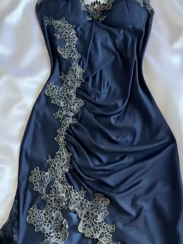 Sexy Bodycon Mermaid Straps Long Navy Blue Lace Prom Dress Party Dresses
