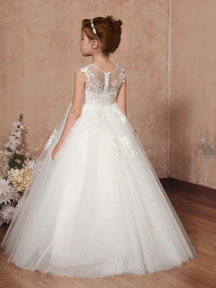 Ball-Gown Tulle Sleeveless Scoop Neck Floor-Length Flower Girl