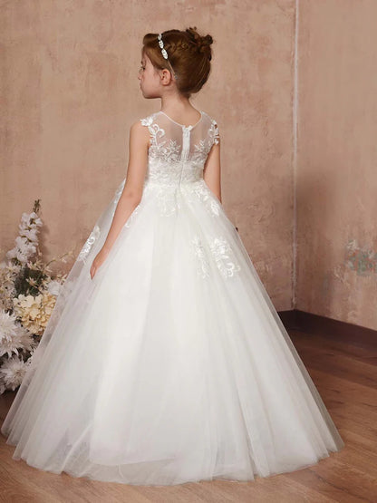 Ball-Gown Tulle Sleeveless Scoop Neck Floor-Length Flower Girl