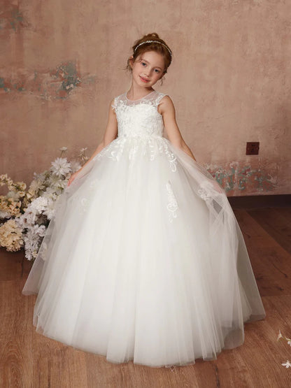 Ball-Gown Tulle Sleeveless Scoop Neck Floor-Length Flower Girl