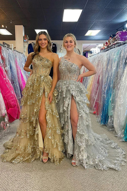 Glitter Ball Gown Tulle Layered Princess Graduation Dress Sweet Wedding Party Dress