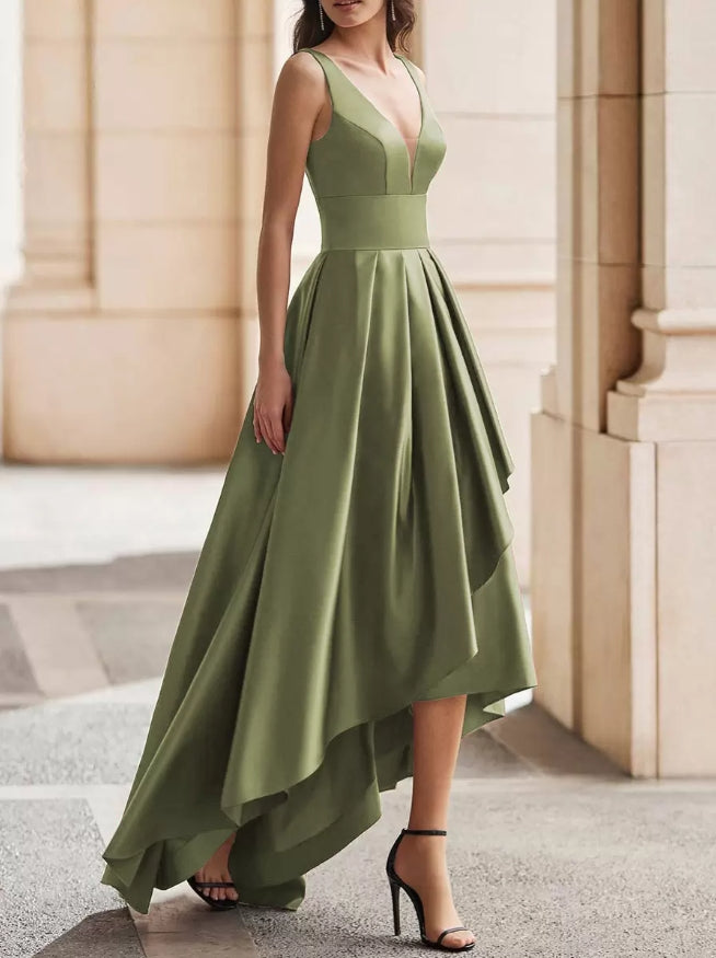 Cocktail Dress Gorgeous A-Line V-Neck Satin Wedding Guest Party Dresses