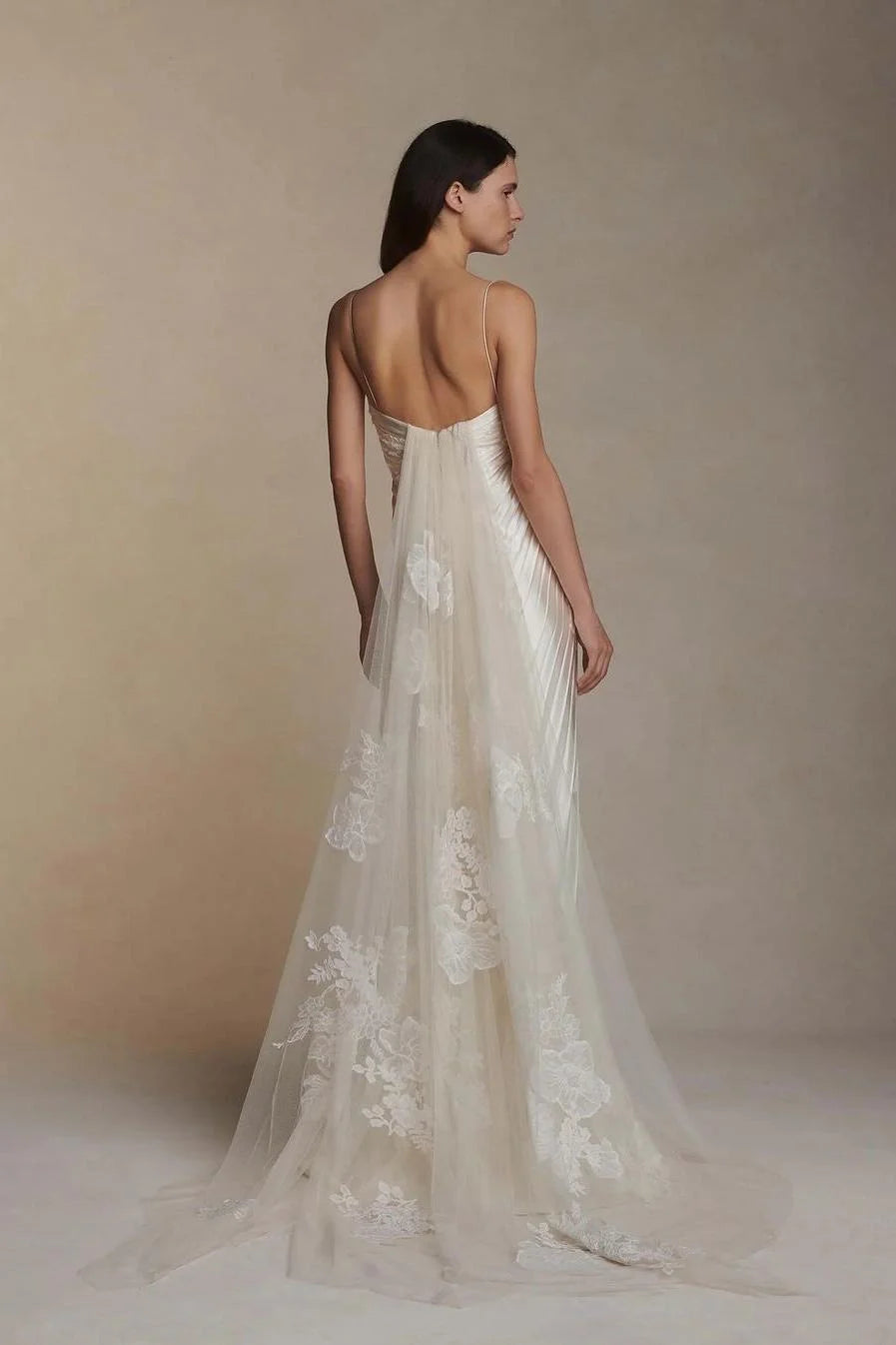 Stain Spaghetti Strap Sleeveless Long Prom Dress With Appliques