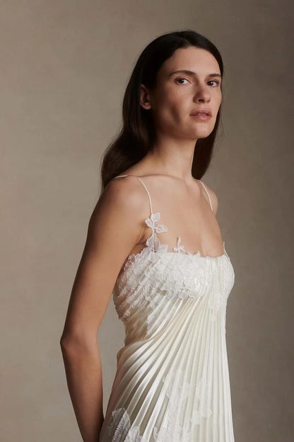 Stain Spaghetti Strap Sleeveless Long Prom Dress With Appliques