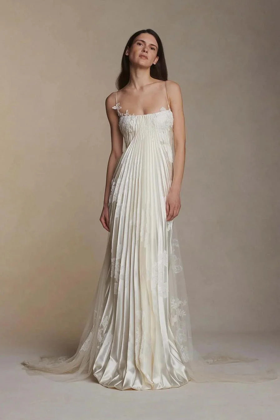 Stain Spaghetti Strap Sleeveless Long Prom Dress With Appliques