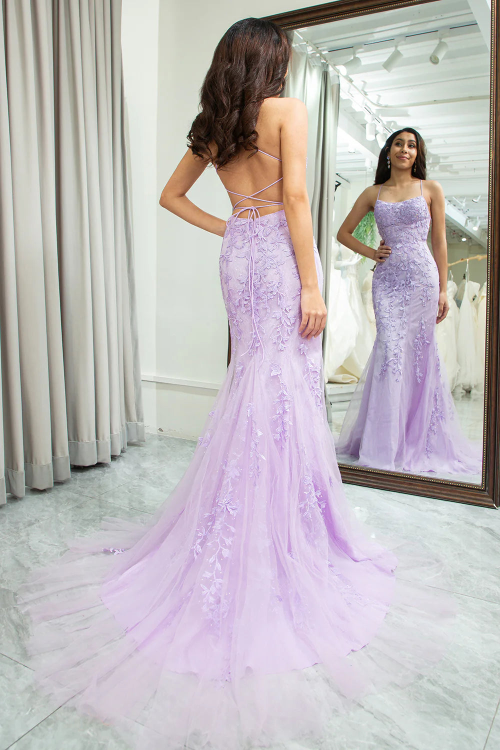 Mermaid Spaghetti Straps Long Prom Dress with Appliques