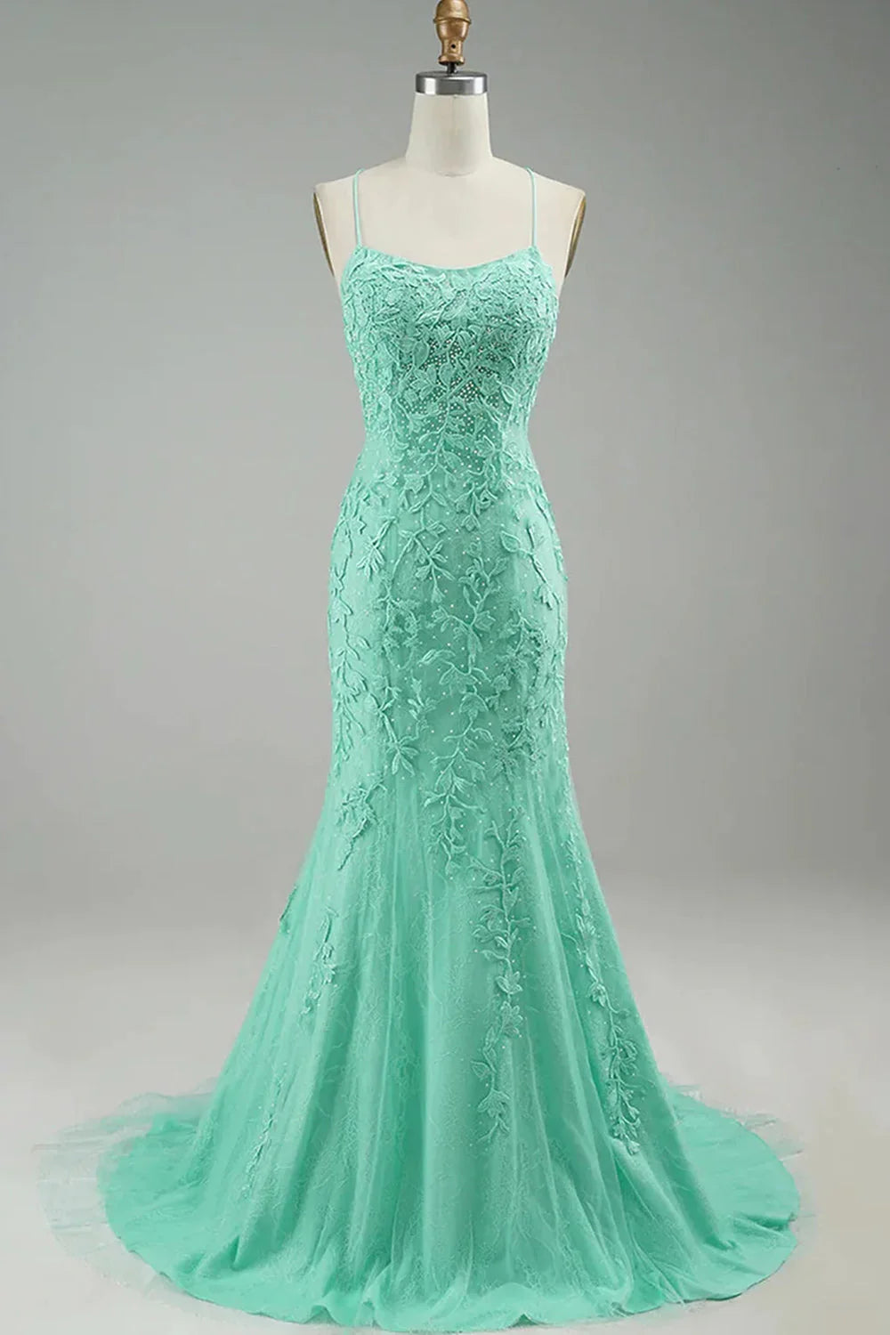 Mermaid Spaghetti Straps Long Prom Dress with Appliques