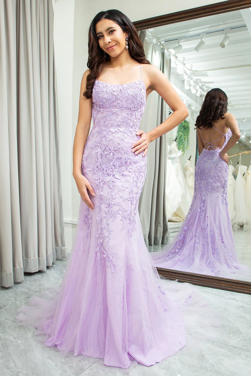 Mermaid Spaghetti Straps Long Prom Dress with Appliques