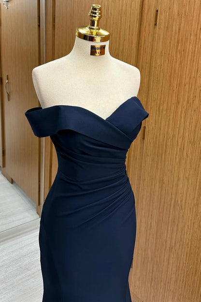 Navy Off-the-Shoulder Trumpet Long Formal Dress