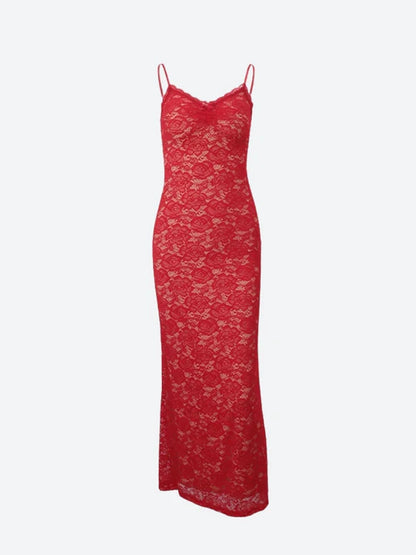 Red lace bodycon maxi dress blends evening dress