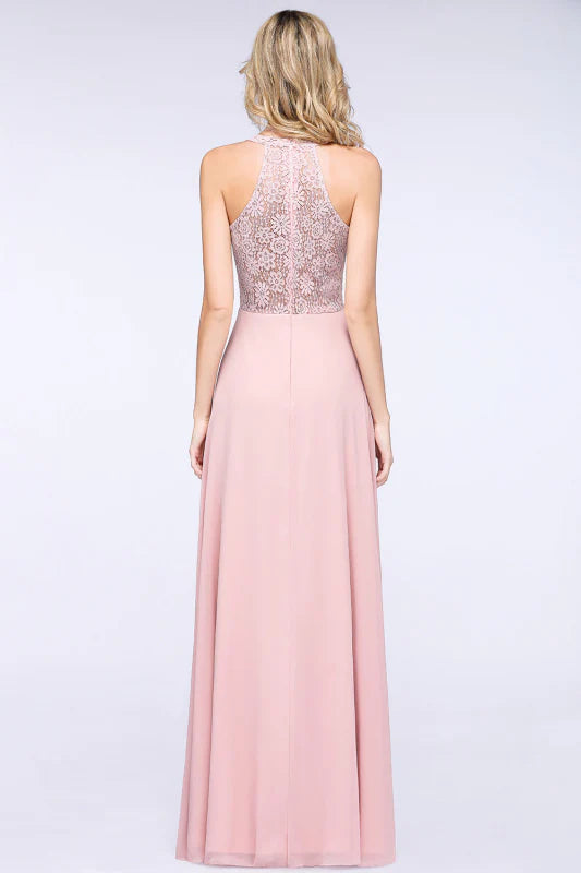 V-Neck Lace Aline Bridesmaid Dresses Chiffon