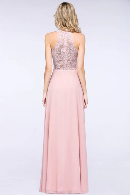 V-Neck Lace Aline Bridesmaid Dresses Chiffon