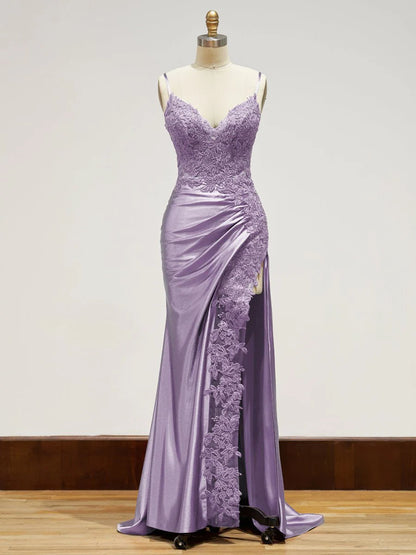 Sheath Black Long Appliques Prom Dress