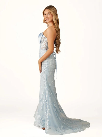 Strapless Mermaid Lace Appliques Long Prom Dress