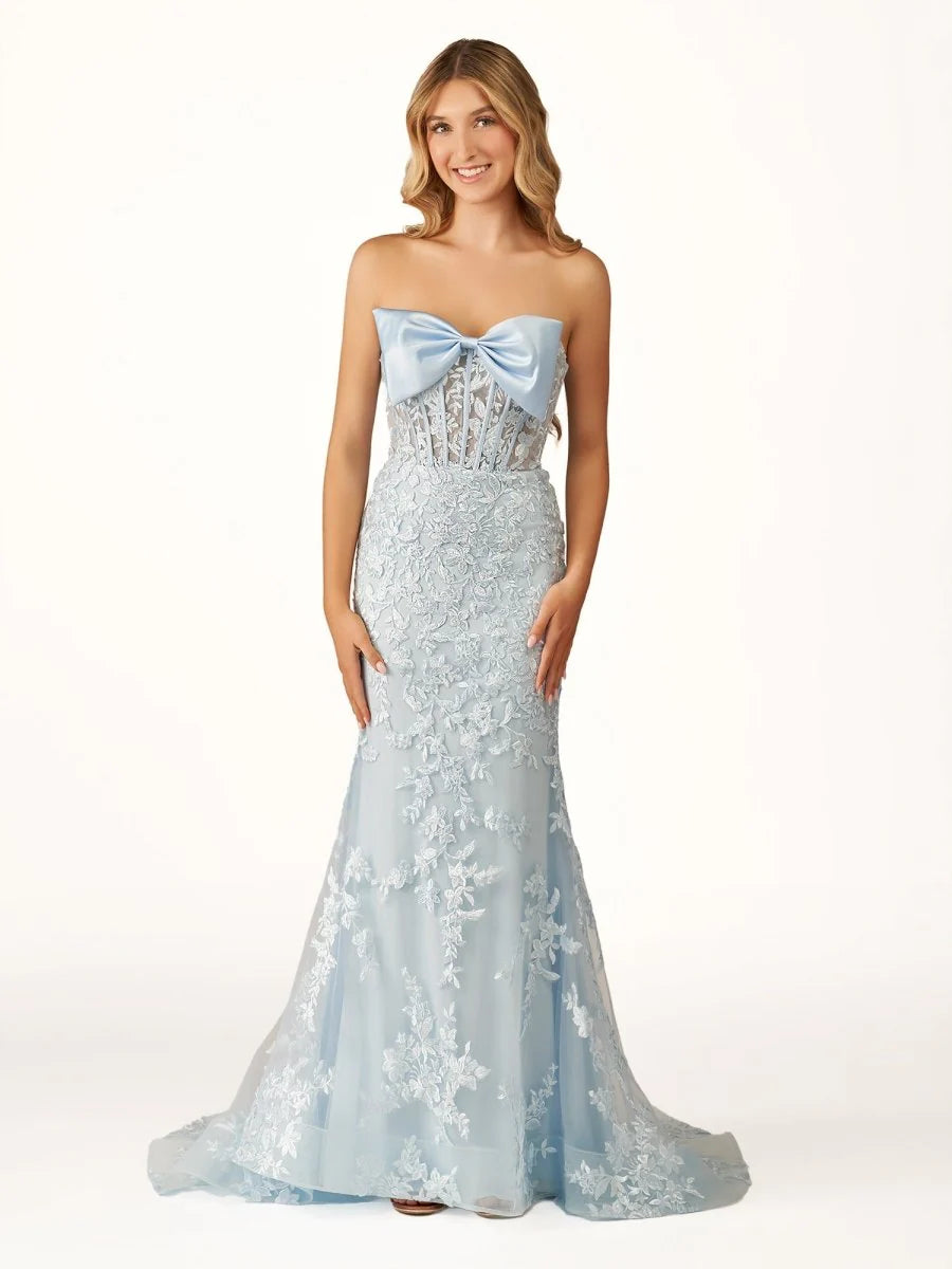 Strapless Mermaid Lace Appliques Long Prom Dress