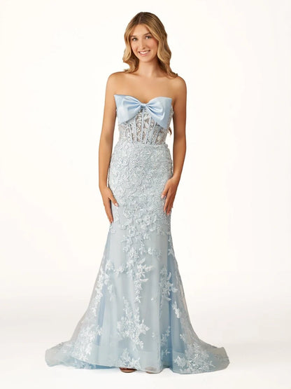 Strapless Mermaid Lace Appliques Long Prom Dress