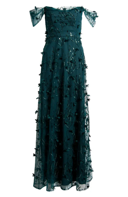 3D Embroidered Off the Shoulder Gown