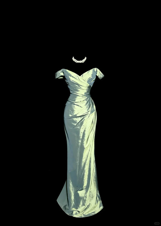 Mermaid Off The Shoulder Green Long Prom Gown Fairy Prom Dresses