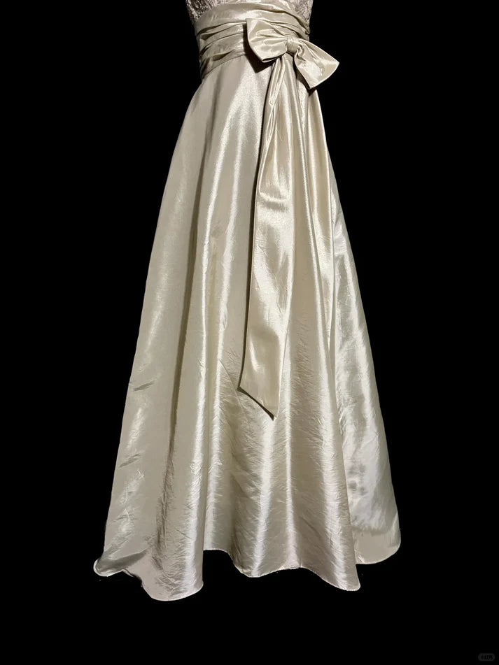 A line V Neckline Champagne Lace Prom Gown Fairy Prom Dresses