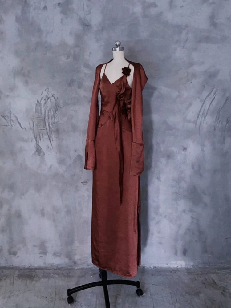 A line Spaghetti Straps Burgundy Floral Long Prom Dresses Birthday Dress