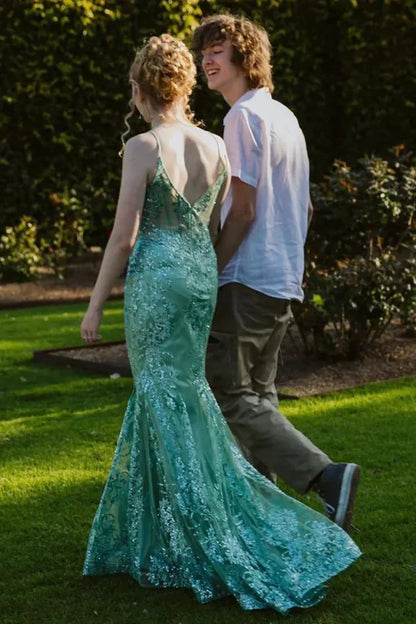 V-Neck Backless Mermaid Long Evening Dresses