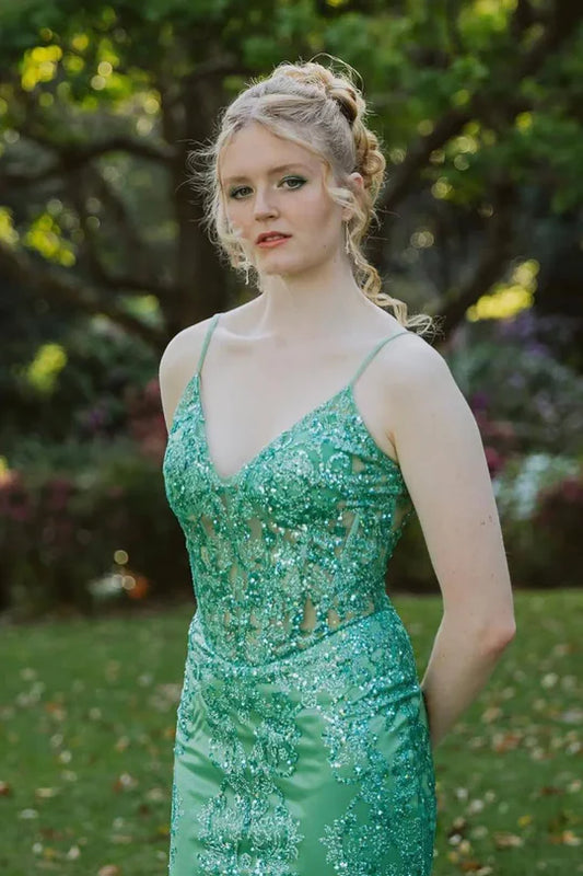 V-Neck Backless Mermaid Long Evening Dresses