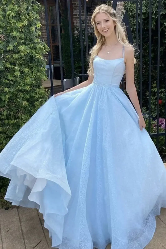 Spaghetti Straps A-Line Tulle Prom Dresses