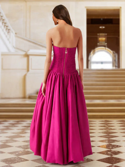 A-Line Strapless Sleeveless Evening Dresses with Ruched