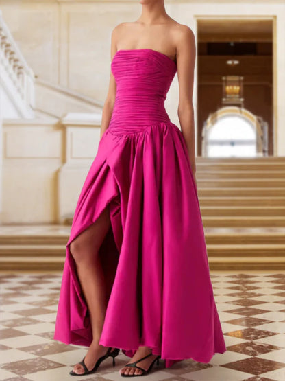 A-Line Strapless Sleeveless Evening Dresses with Ruched