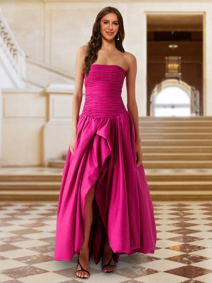 A-Line Strapless Sleeveless Evening Dresses with Ruched