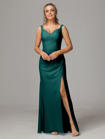 Sheath V Neck Sleeveless Chiffon Floor-length Bridesmaid Dress With Slit