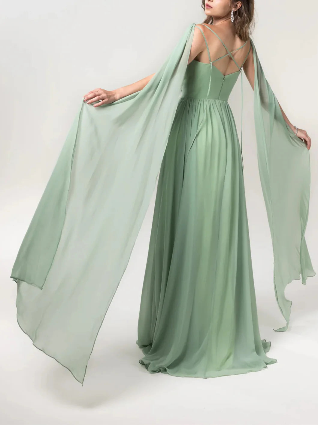 A-Line V-Neck Floor-Length Chiffon Bridesmaid Dress Wedding Guest Dresses