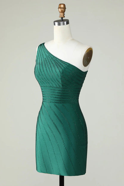 Black Sheath One Shoulder Homecoming Dress with Beading