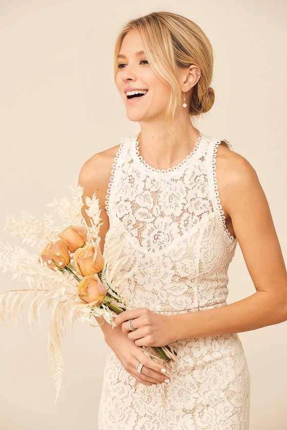 White Floral Lace Mermaid Backless Wedding Dresses Maxi Dress Koutun Dress White Floral Lace Mermaid Backless Wedding Dresses Maxi Dress Koutun Dress