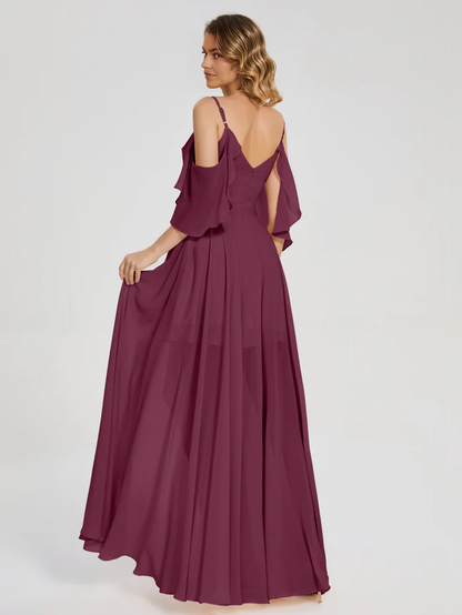 Asymmetrical Off the Shoulder Ruffles Chiffon Bridesmaid Dress