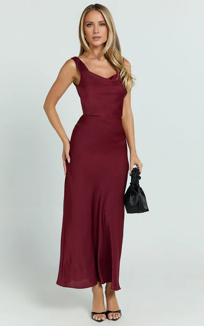 collar off shoulder sleeveless backless and floor length Prom dress