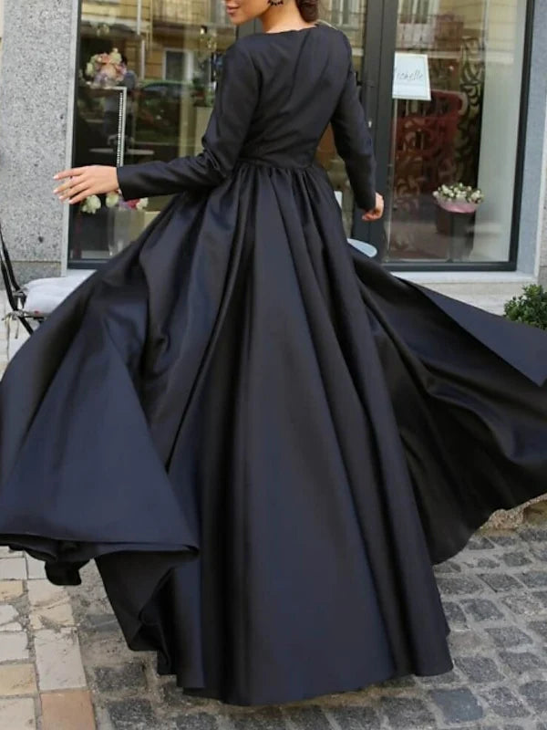 A-Line Ball Gown Sweep/Brush Train Dress Long Sleeve Evening Dresses with Slit