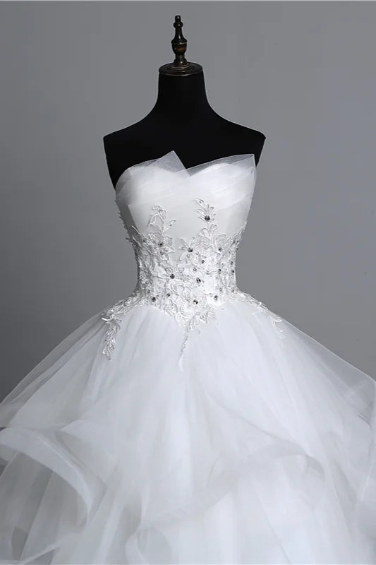 Strapless Layers Wedding Gown With Appliques Beadings