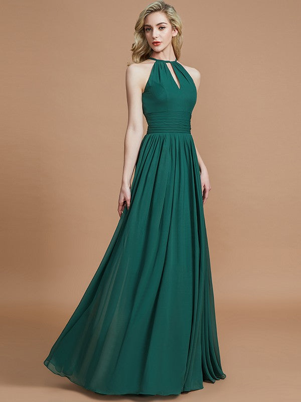 a-line scoop floor-length chiffon bridesmaid dress Azazie Lupe Ready to Ship Dusty Blue Chiffon Bridesmaid Dresses