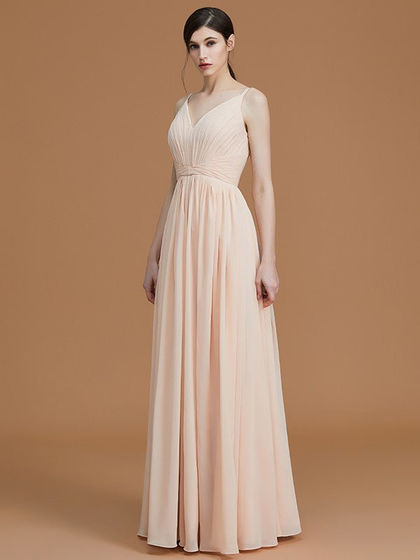 A-Line/Princess V-neck Sleeveless Floor-Length Ruffles Chiffon Bridesmaid Dresses