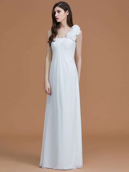 A-Line/Princess One-Shoulder Sleeveless Floor-Length Hand-Made Flower Chiffon Bridesmaid Dresses