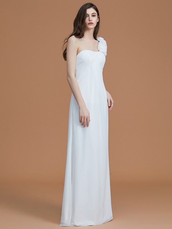A-Line/Princess One-Shoulder Sleeveless Floor-Length Hand-Made Flower Chiffon Bridesmaid Dresses