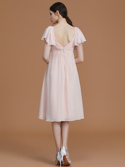 Empire Sweetheart Short Sleeves Knee-Length Ruched Chiffon Bridesmaid Dresses