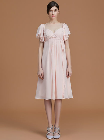 Empire Sweetheart Short Sleeves Knee-Length Ruched Chiffon Bridesmaid Dresses