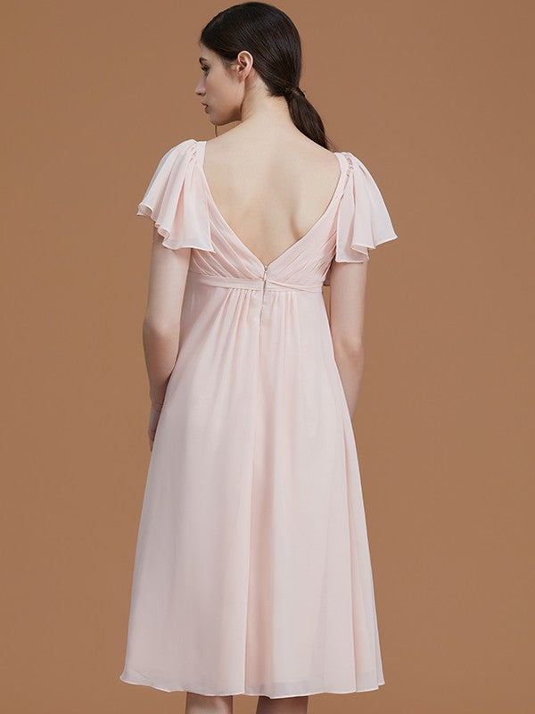 Empire Sweetheart Short Sleeves Knee-Length Ruched Chiffon Bridesmaid Dresses